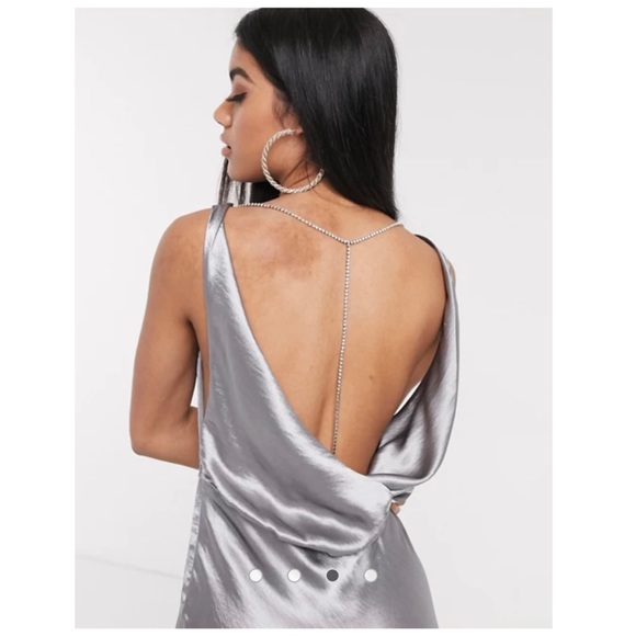 Asos Dark Gray Satin Cowl Back Midi Dress - Picture 3 of 8